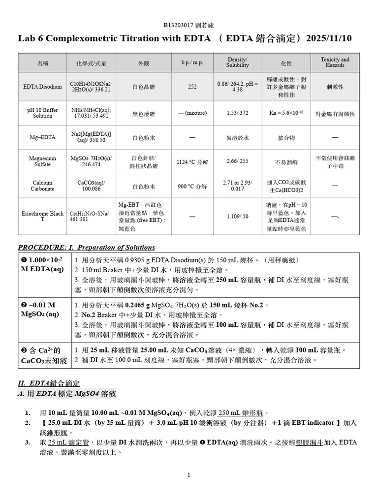 Titration of EDTA Lab Report Paper | PDF