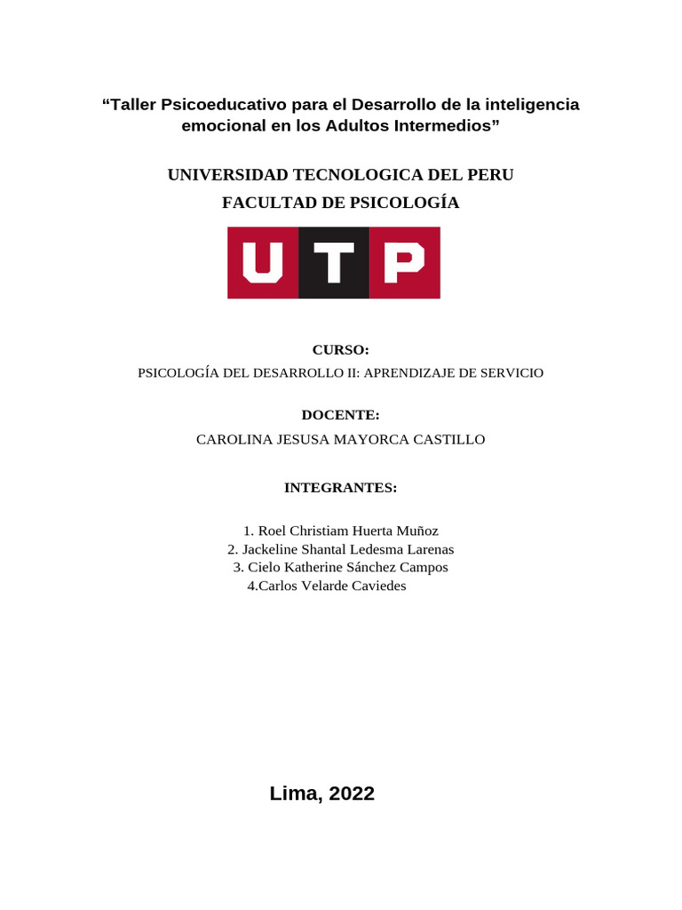 Taller de Inteligencia Emocional para Adultos | PDF | Las emociones ...