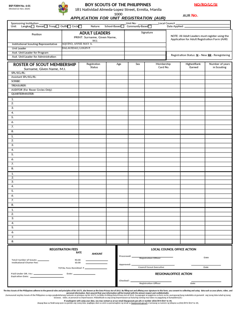 BSP Unit Registration Application Form | PDF | Scouting | Chess Theory
