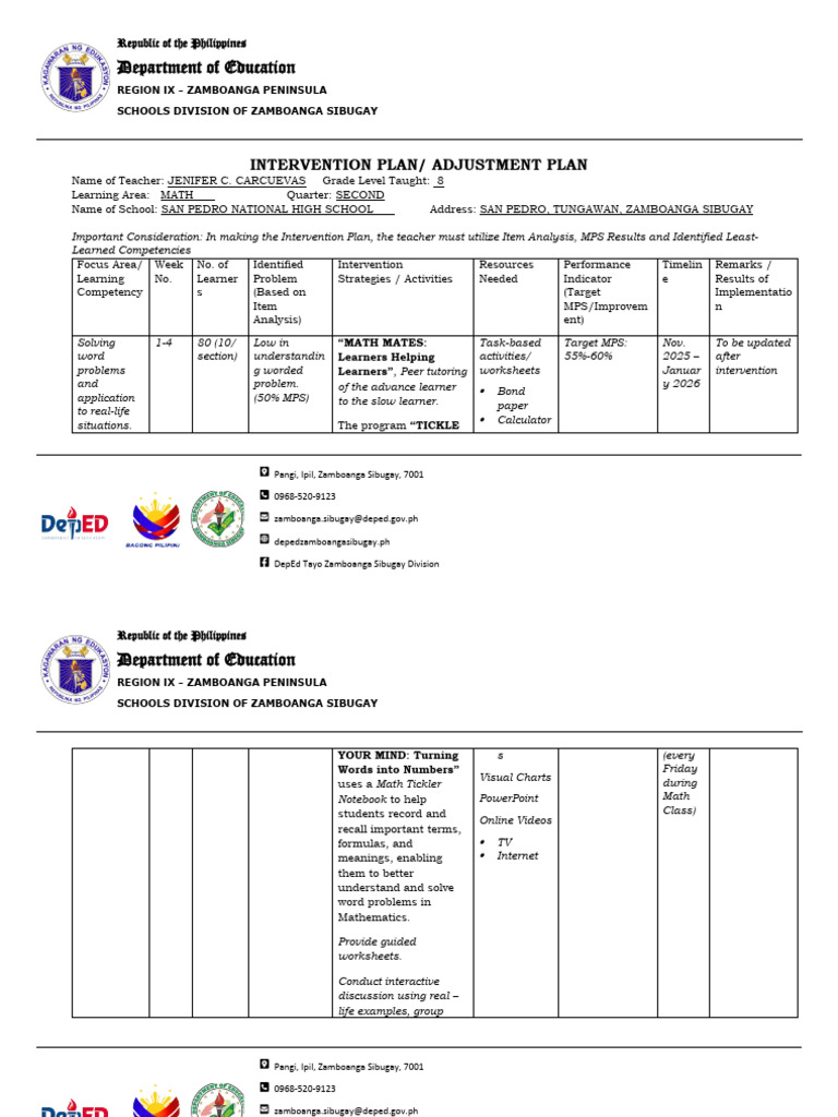 Zamboanga Sibugay Math Intervention Plan | PDF | Mathematics ...