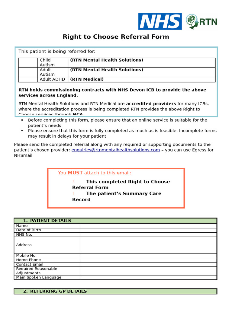 Right To Choose Referral Form - Word | PDF