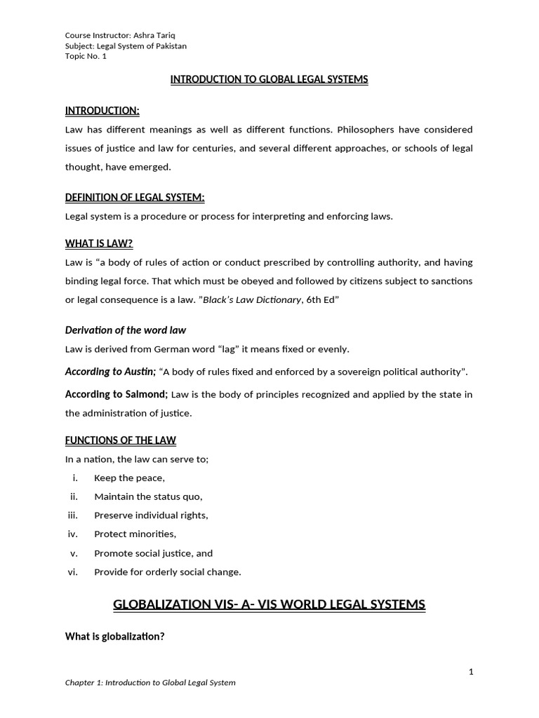 Introduction To Global Legal System | PDF | Common Law | Sources Of Law