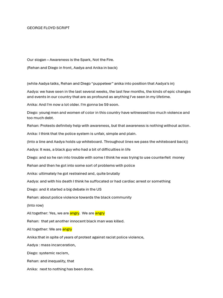 George Floyd Awareness and Action Script | PDF