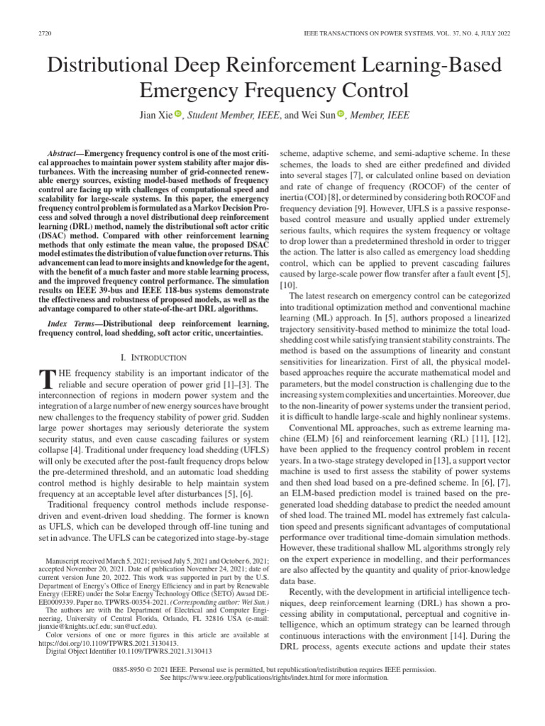 Deep Reinforcement Learning for Frequency Control | PDF | Machine ...