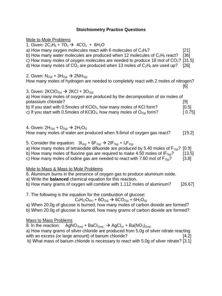 WS L4 - Basic Stoichiometry Practice | PDF
