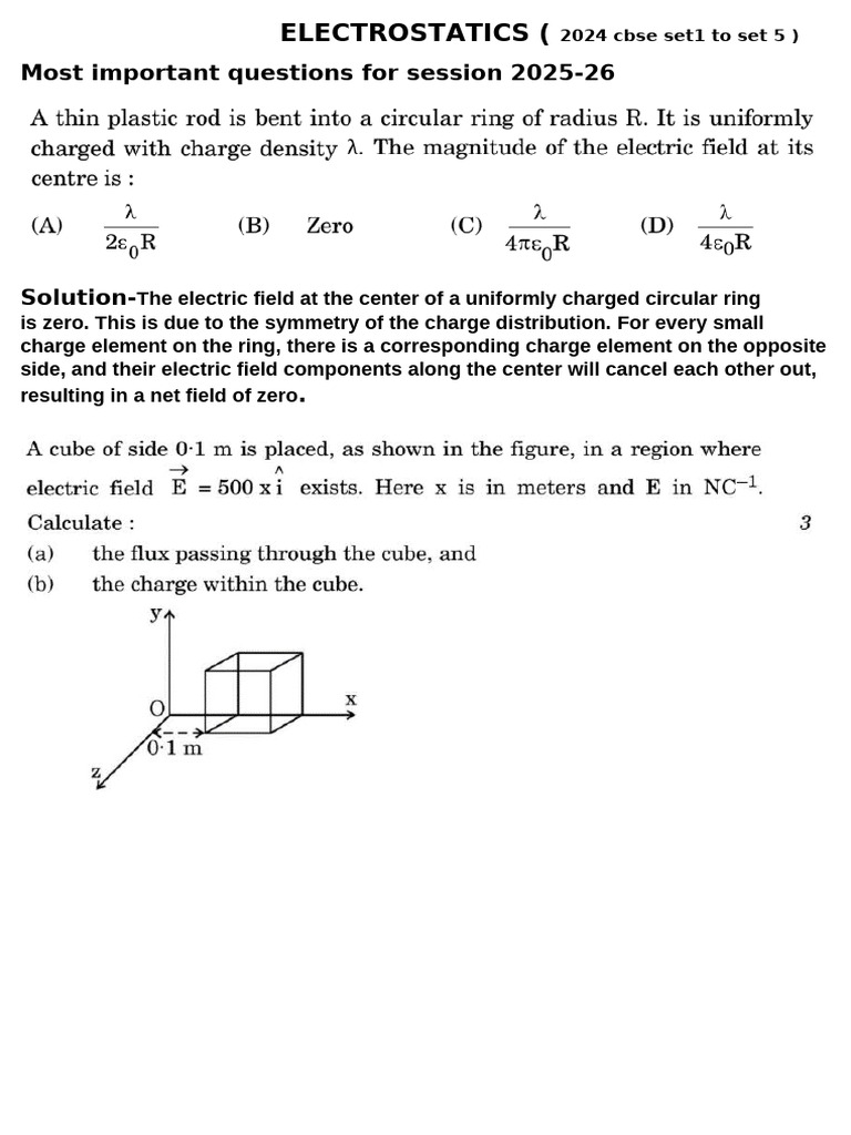 ELECTROSTATICS 2025-26 imp questions | PDF