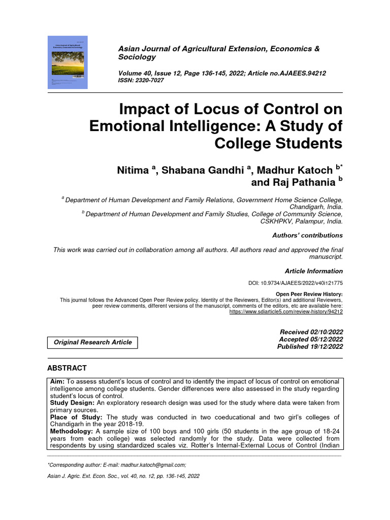Locus of Control's Impact on Emotional Intelligence | PDF | Emotional ...