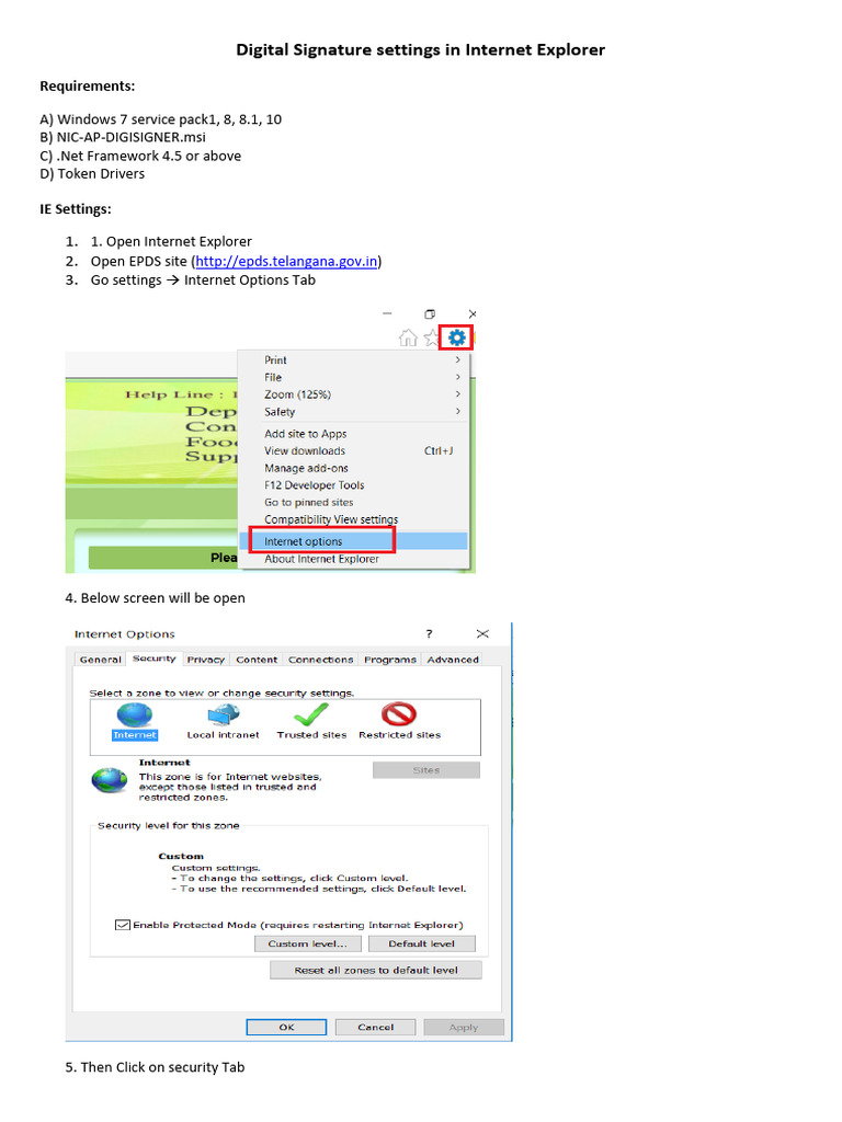 IE Settings for Digital Signatures | PDF | Internet Explorer | Software