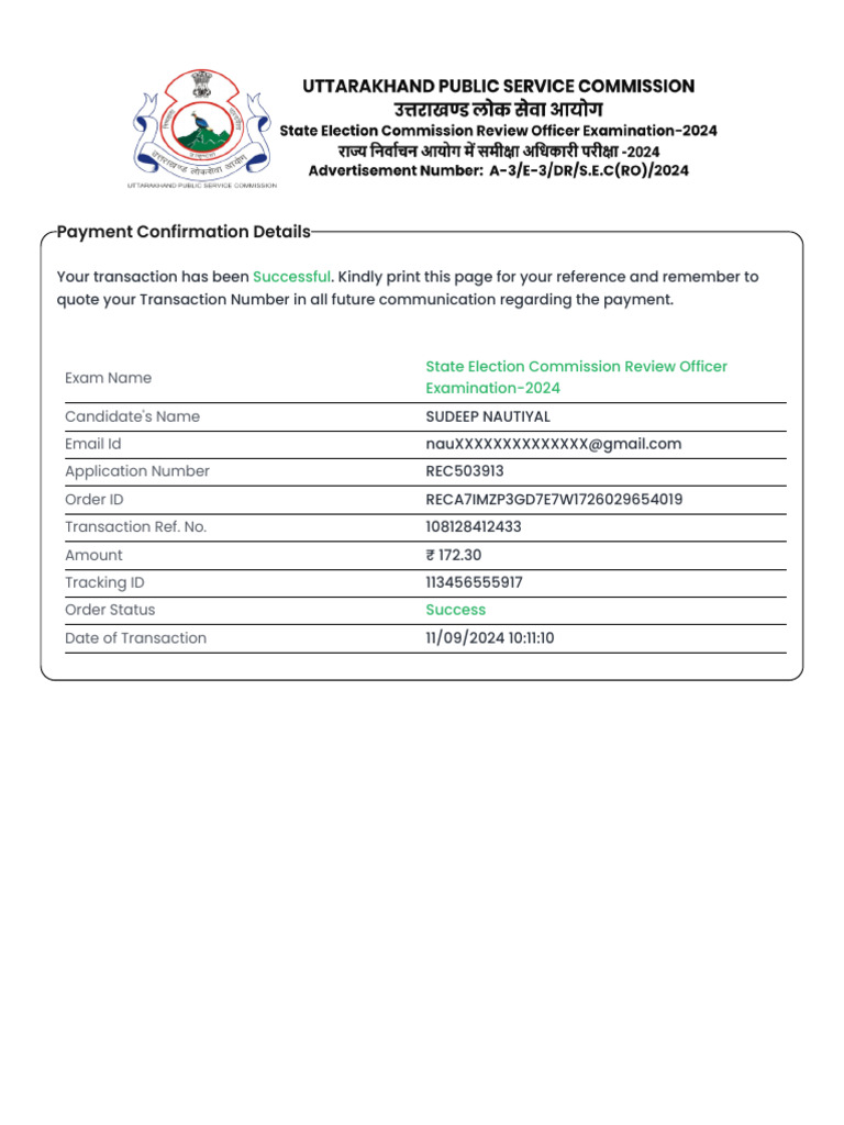 Payment Confirmation for Exam 2024 | PDF