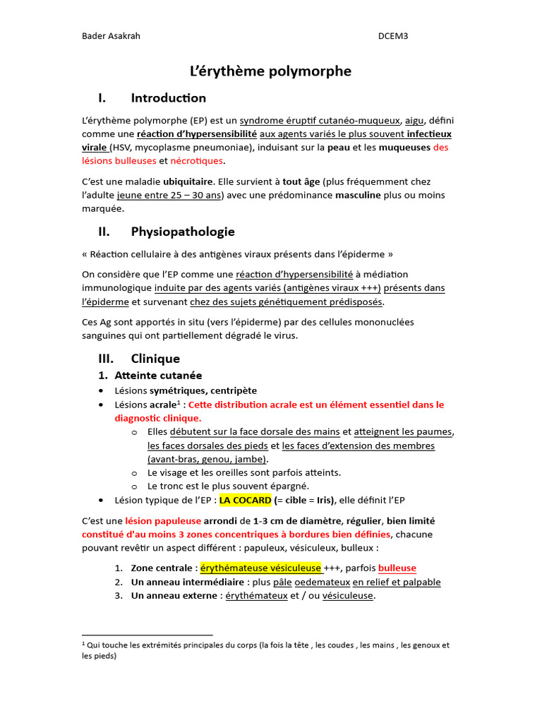 Comprendre l'érythème polymorphe : symptômes et causes | PDF ...