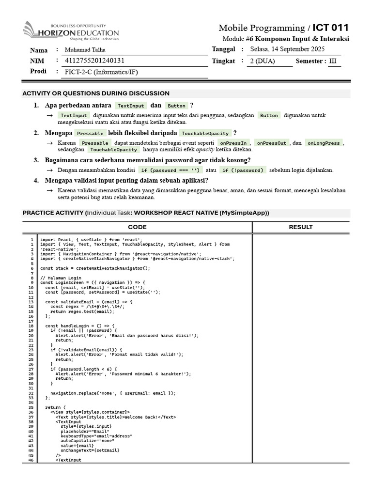 ICT 011 Mobile Programming Module #6 Komponen Input & Interaksi - If2B ...