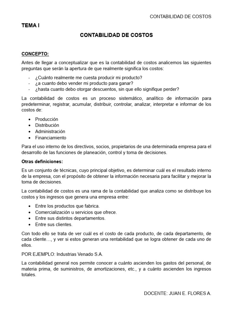 Tema I | PDF | Contabilidad de costos | Costo