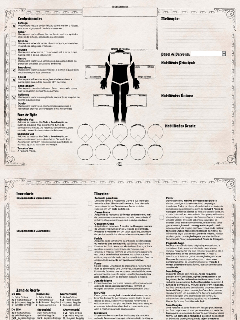 Ficha de Personagem (Editável e Sem Imagem) - Oblívio RPG Completa ...