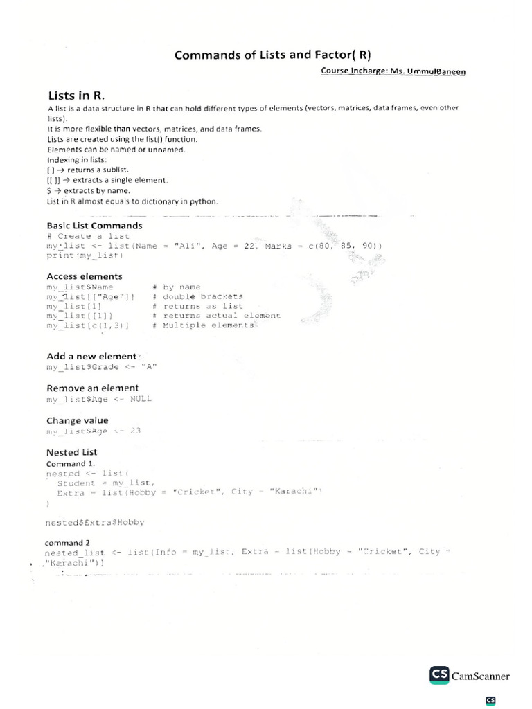 List and Factors (R) | PDF