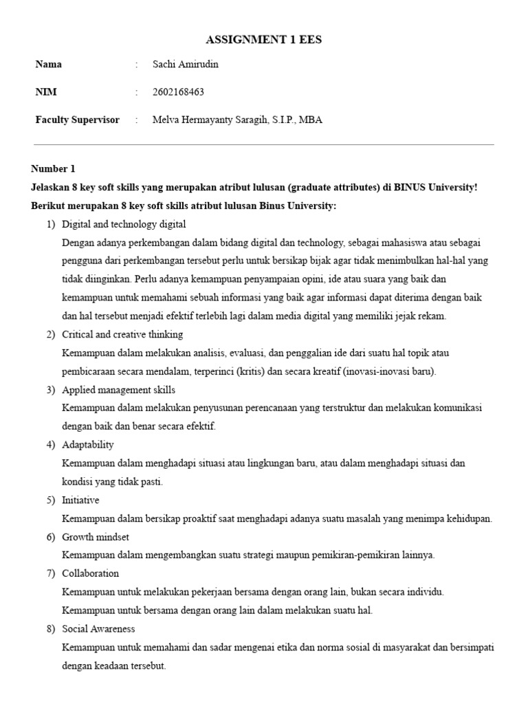 EES Assignment 1 Sachi Amirudin 2602168463 | PDF