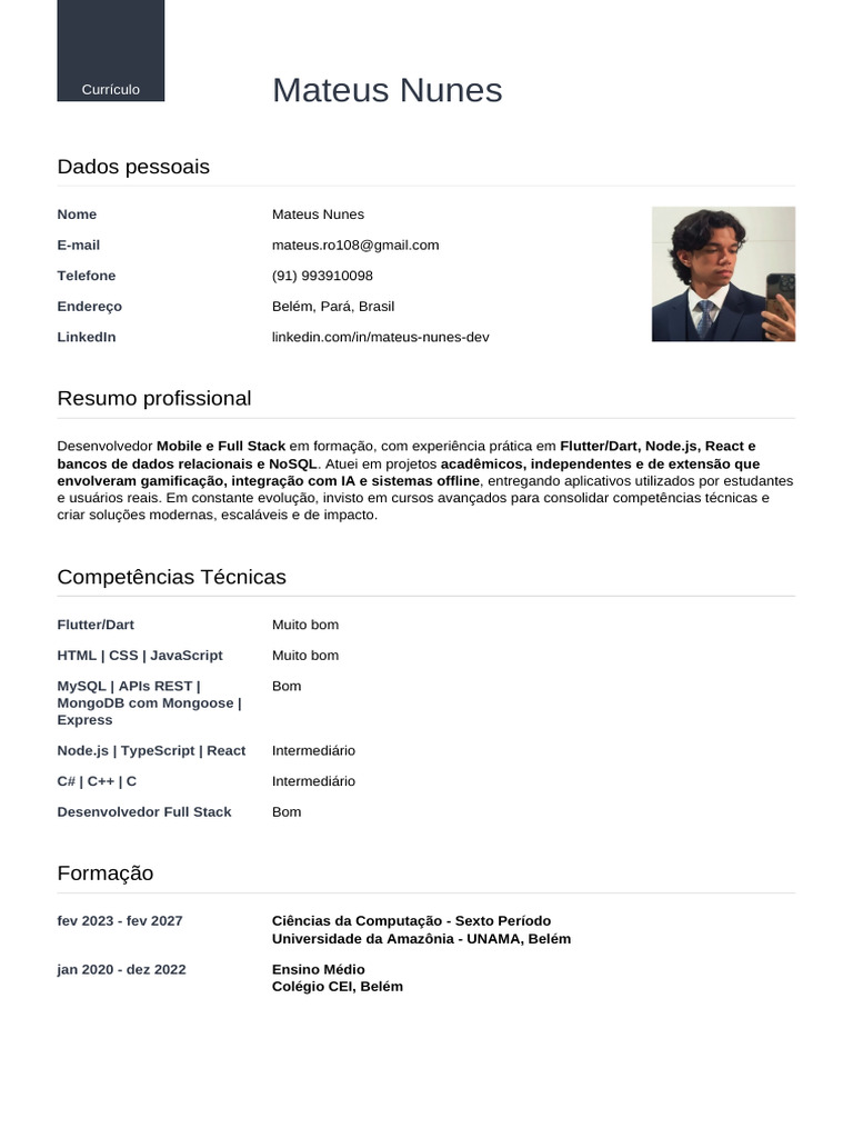 Currículo de Desenvolvedor Mobile e Full Stack | PDF | Script Java ...