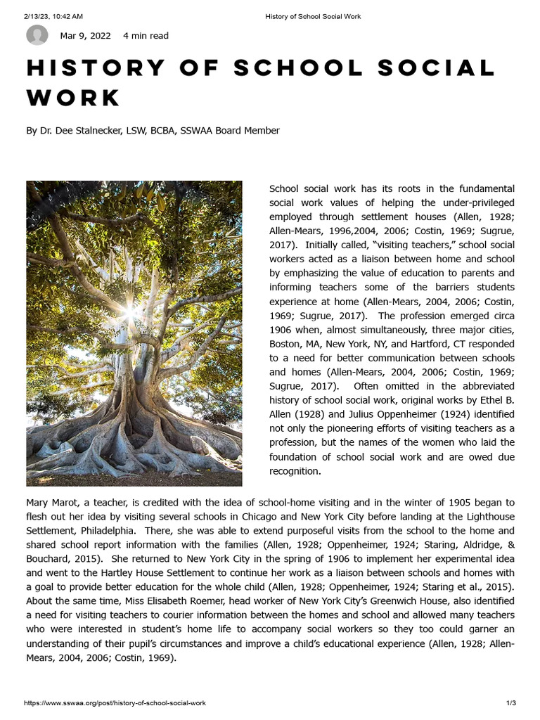 Evolution of School Social Work History | PDF | Psychology