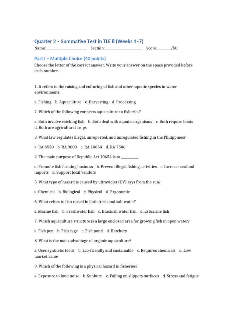 TLE 8 Quarter 2 Summative Test Guide | PDF | Food Preservation ...