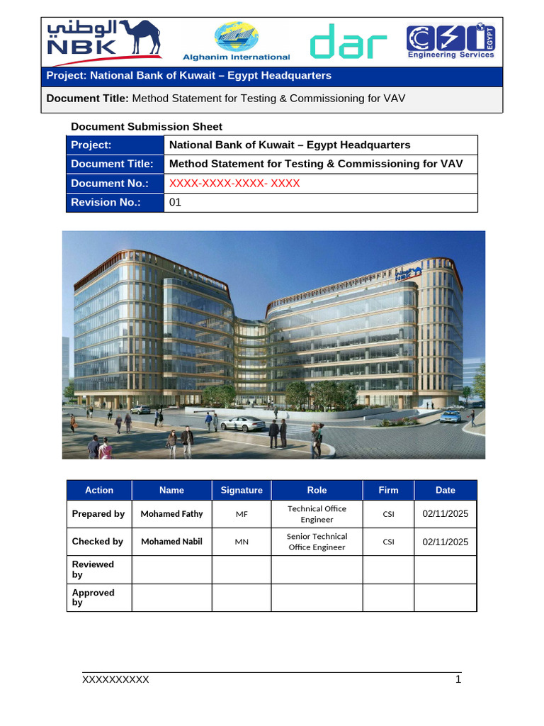 VAV Testing & Commissioning Method Statement | PDF | Safety