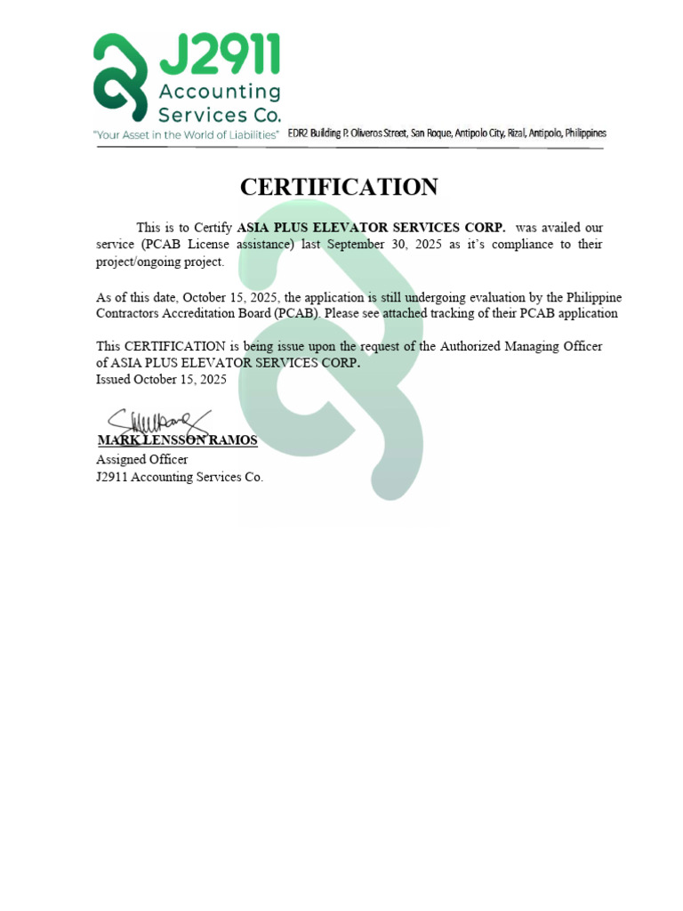 PCAB License Certification for Asia Plus | PDF