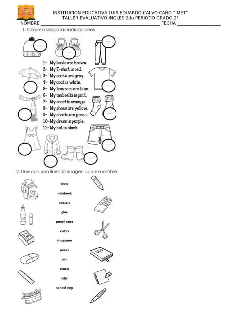 Evaluacion Ingles 2do Periodo | PDF