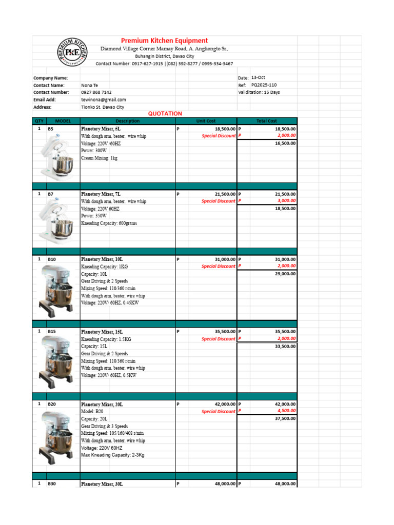 Premium Kitchen Equipment Quotation | PDF | Electricity