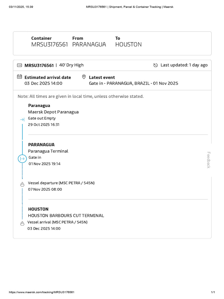 MRSU3176561 - Shipment, Parcel & Container Tracking - Maersk | PDF