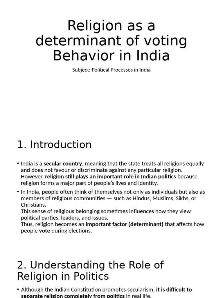 Religion As A Determinant of Voting Behavior | PDF | Bharatiya Janata ...