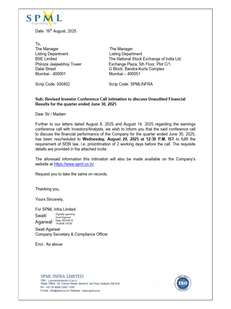 SPML Infra Q1 FY26 Earnings Call Update | PDF