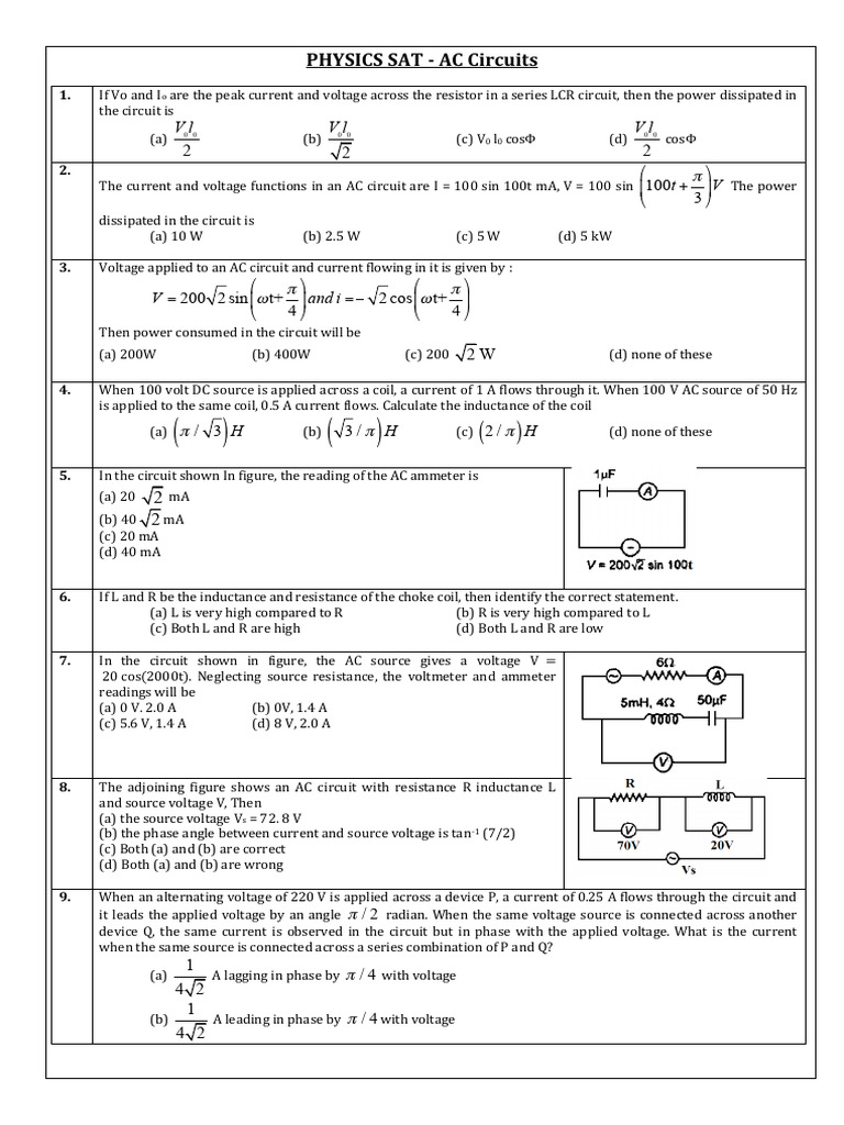 AC Circuits: Power and Current Analysis | PDF | Inductor | Electrical ...