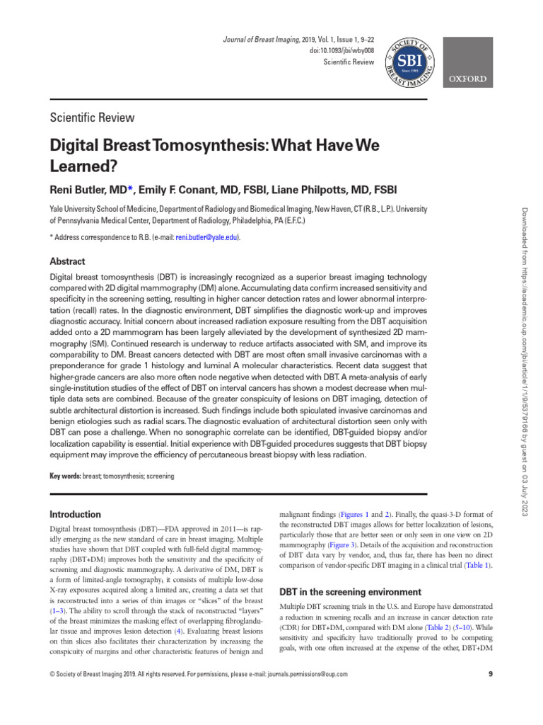 Digital Breast Tomosynthesis Insights | PDF | Mammography | Breast Cancer