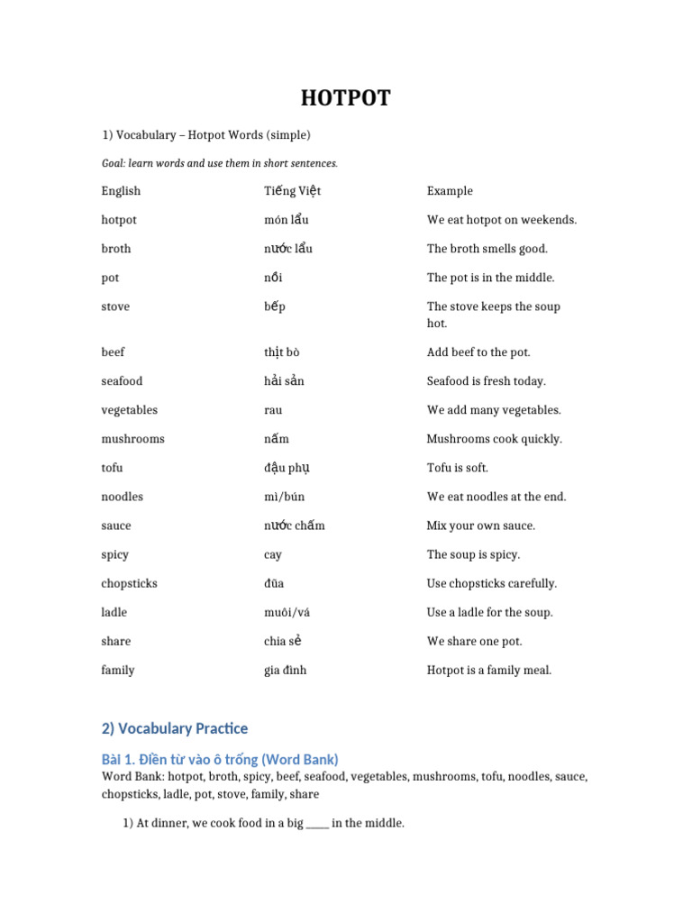 Hotpot Vocabulary and Cooking Guide | PDF | Soup | Cuisine
