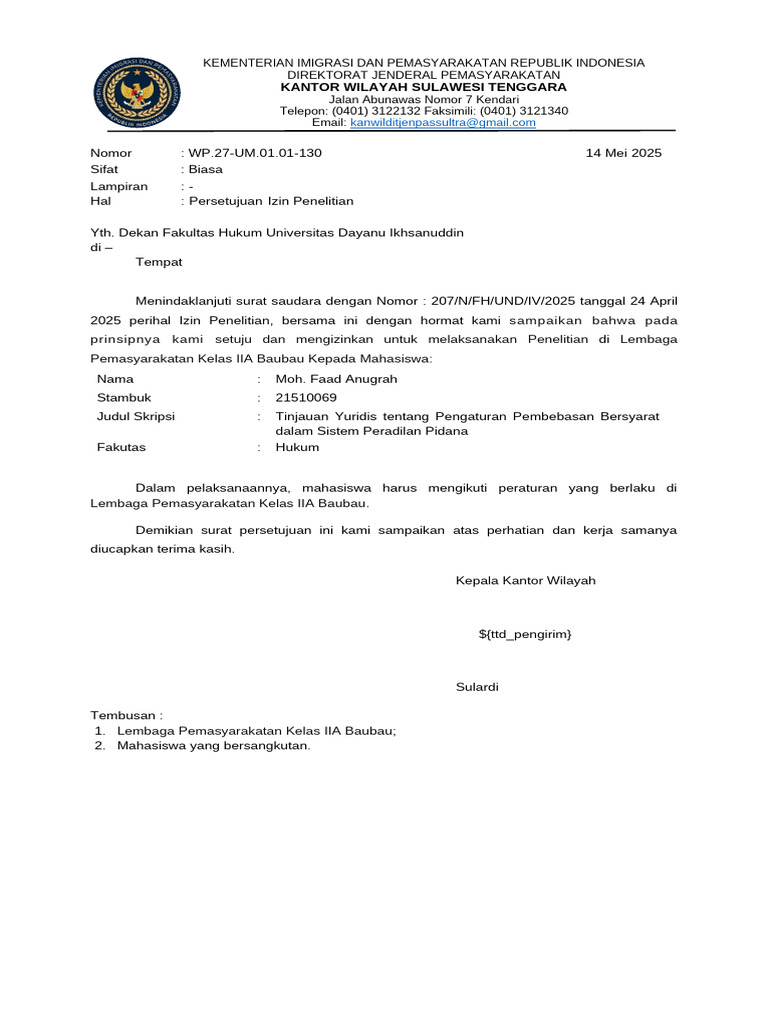 Izin Penelitian Moh. Faad Anugrah | PDF