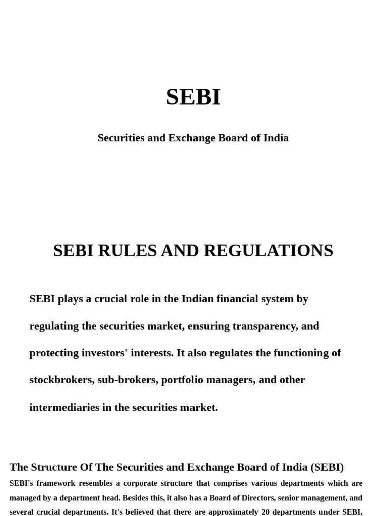 Overview of SEBI Functions and Structure | PDF | Securities (Finance ...
