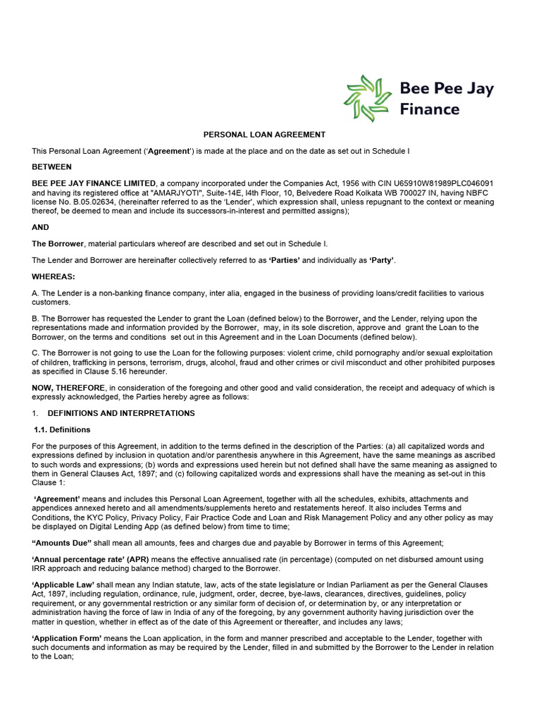Personal Loan Agreement Template | PDF | Loans | Interest