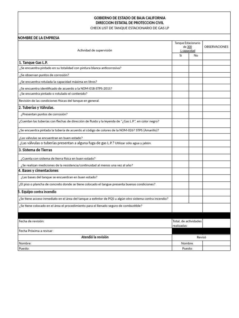 Checklist de Seguridad para Tanques de Gas LP | PDF