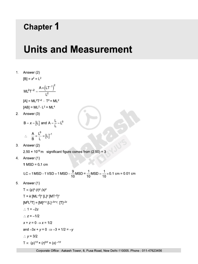 CLS SOL CAT NEET 22 23 XI Phy Module 1 Level 1 Chapter 1 | PDF