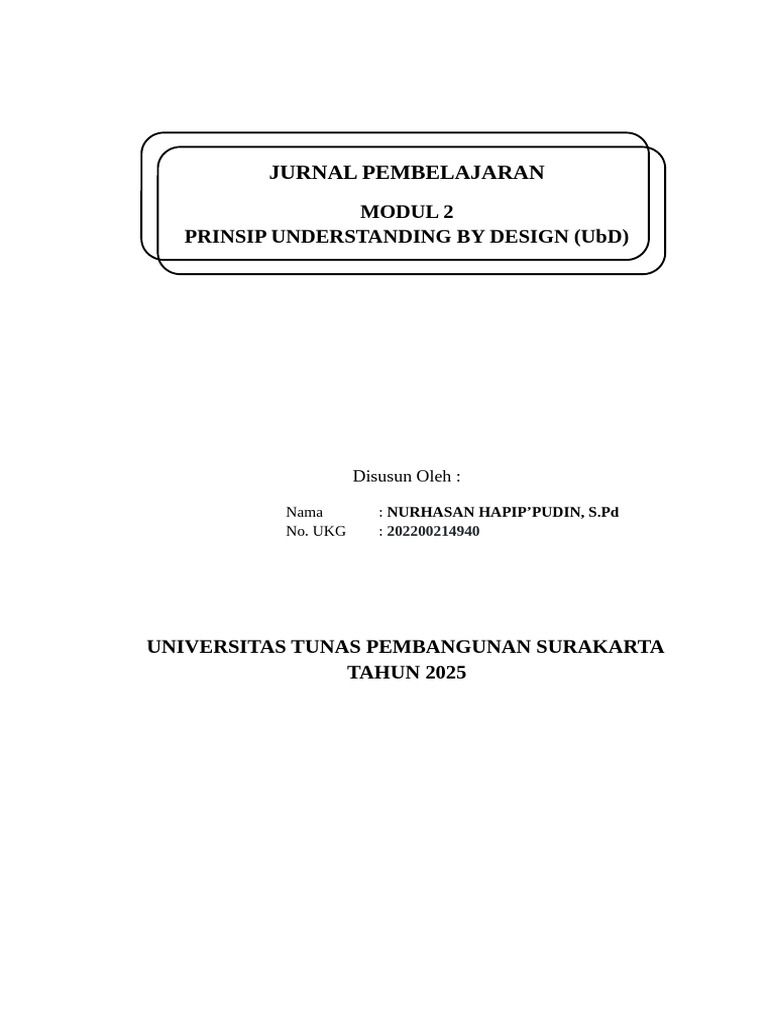 Jurnal 1 Pembelajaran - Prinsip Understanding by Design (Ubd) - Ikbal | PDF