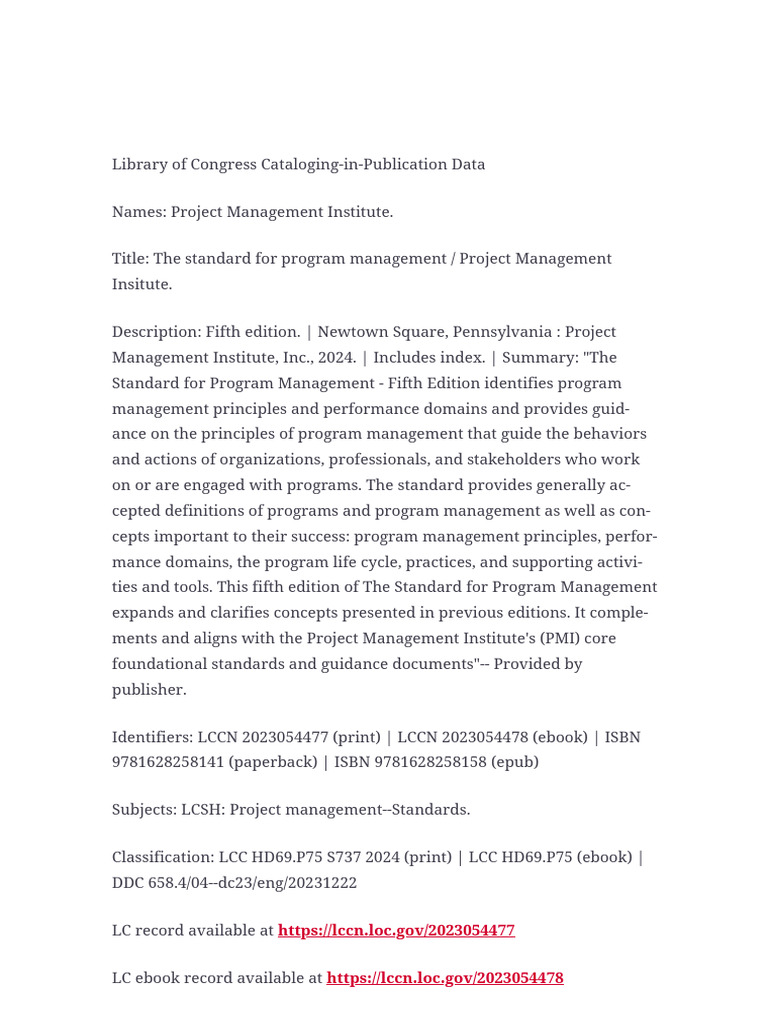 Standard for Program Management, 5th Ed. | PDF