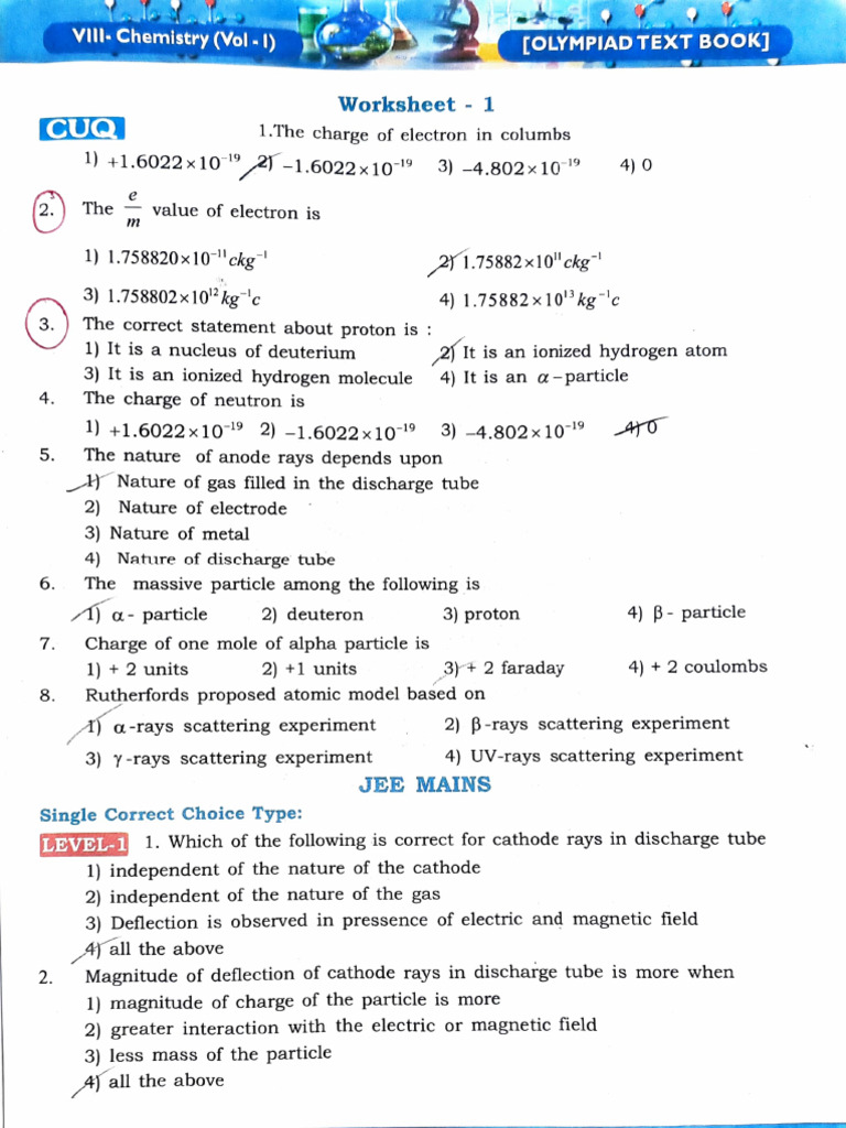 Atomic Structure Worksheet - 1 | PDF | Atoms | Electron