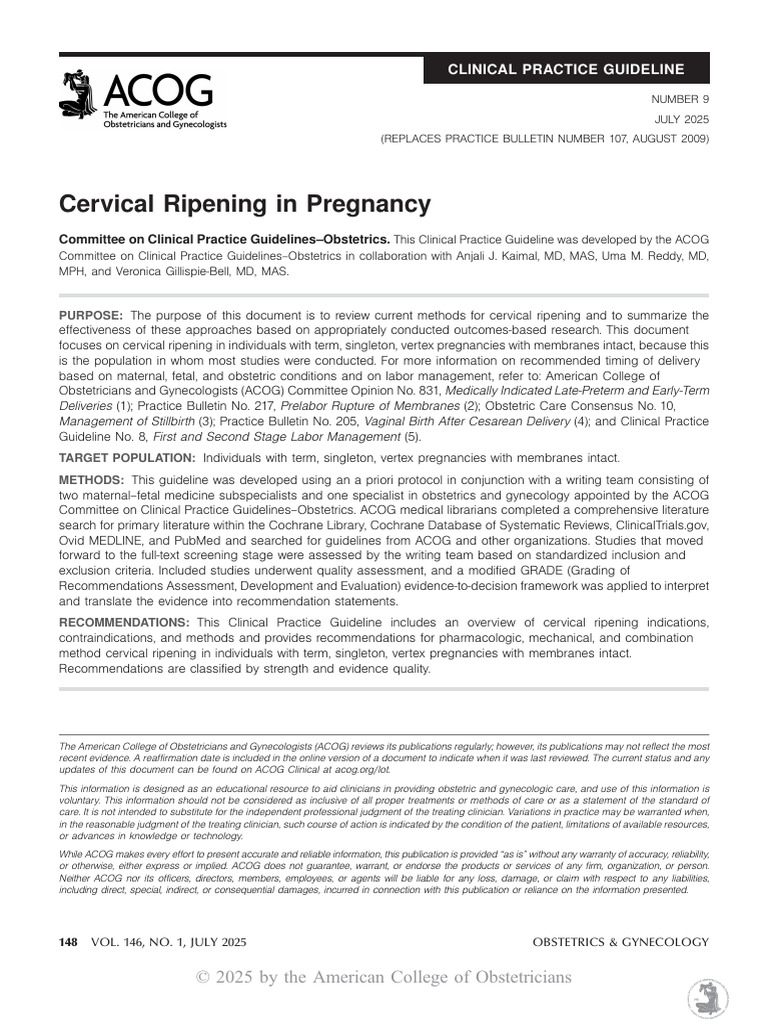 Cervical Ripening Guidelines 2025 | PDF | Childbirth | Health Sciences