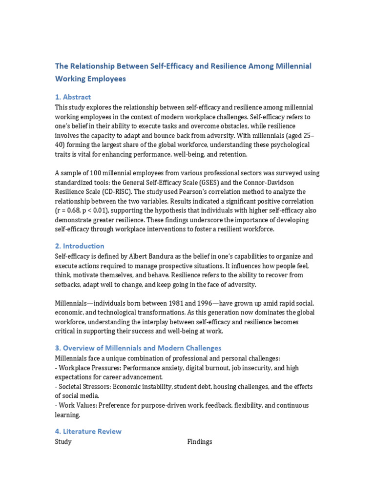 Self Efficacy Resilience Report | PDF | Psychological Resilience | Self ...