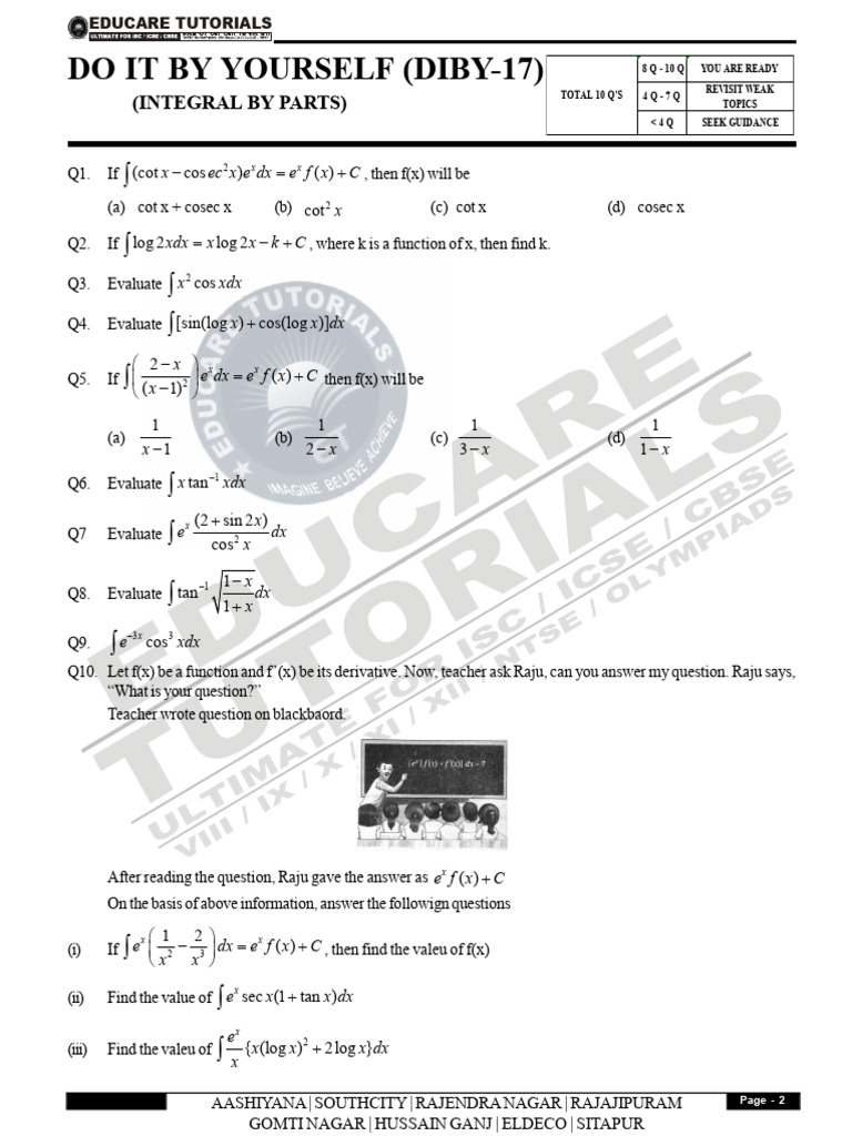 Integral Calculus Practice Questions | PDF