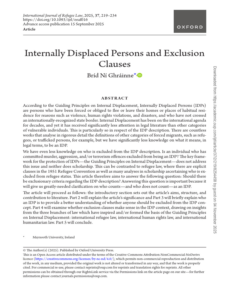 Exclusion Criteria for Internally Displaced Persons | PDF | Internally ...
