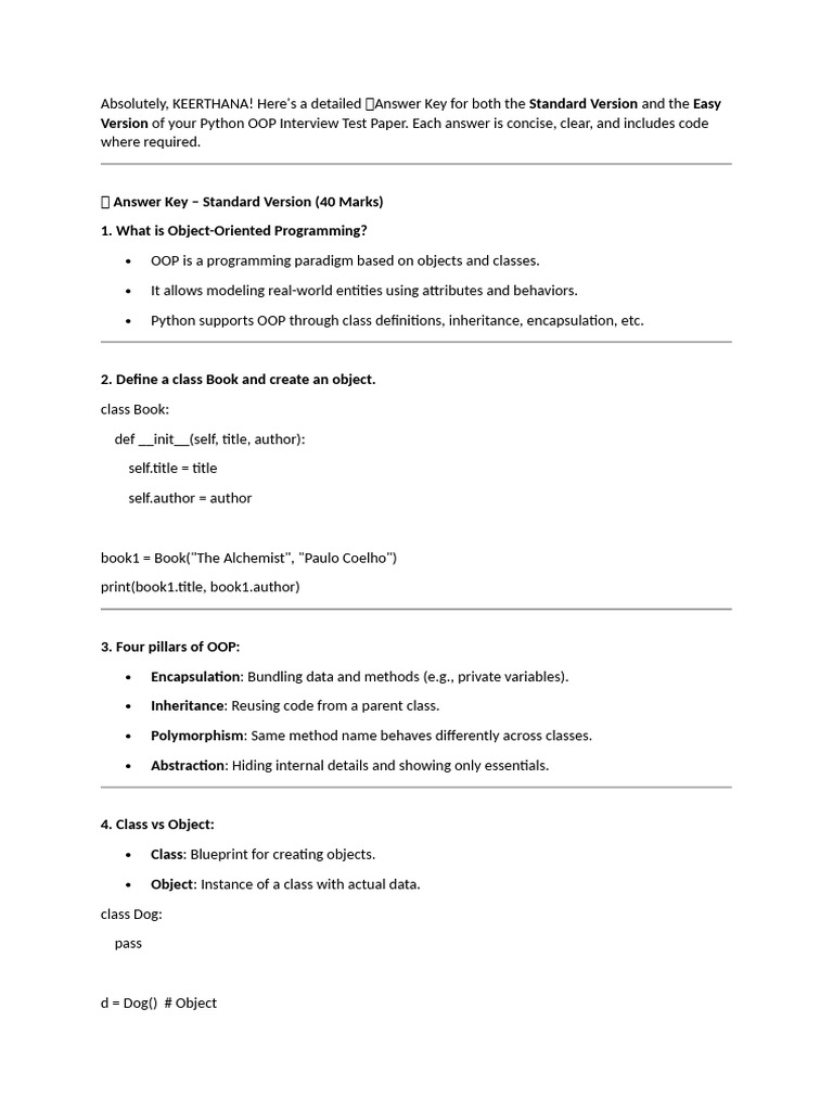 Answers for Question | PDF | Object Oriented Programming | Class ...