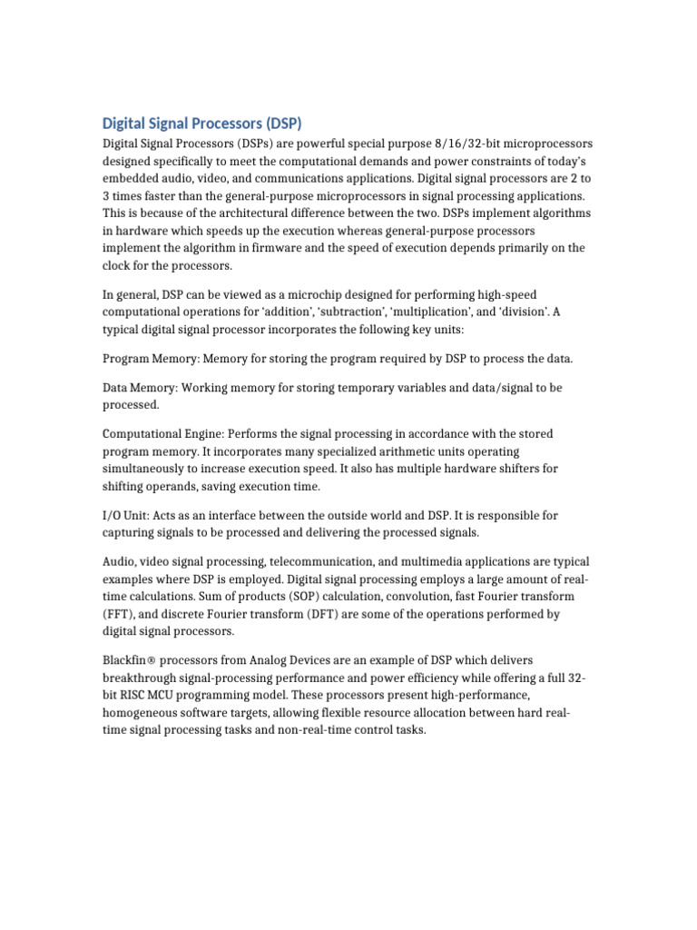 Overview of Digital Signal Processors (DSP) | PDF
