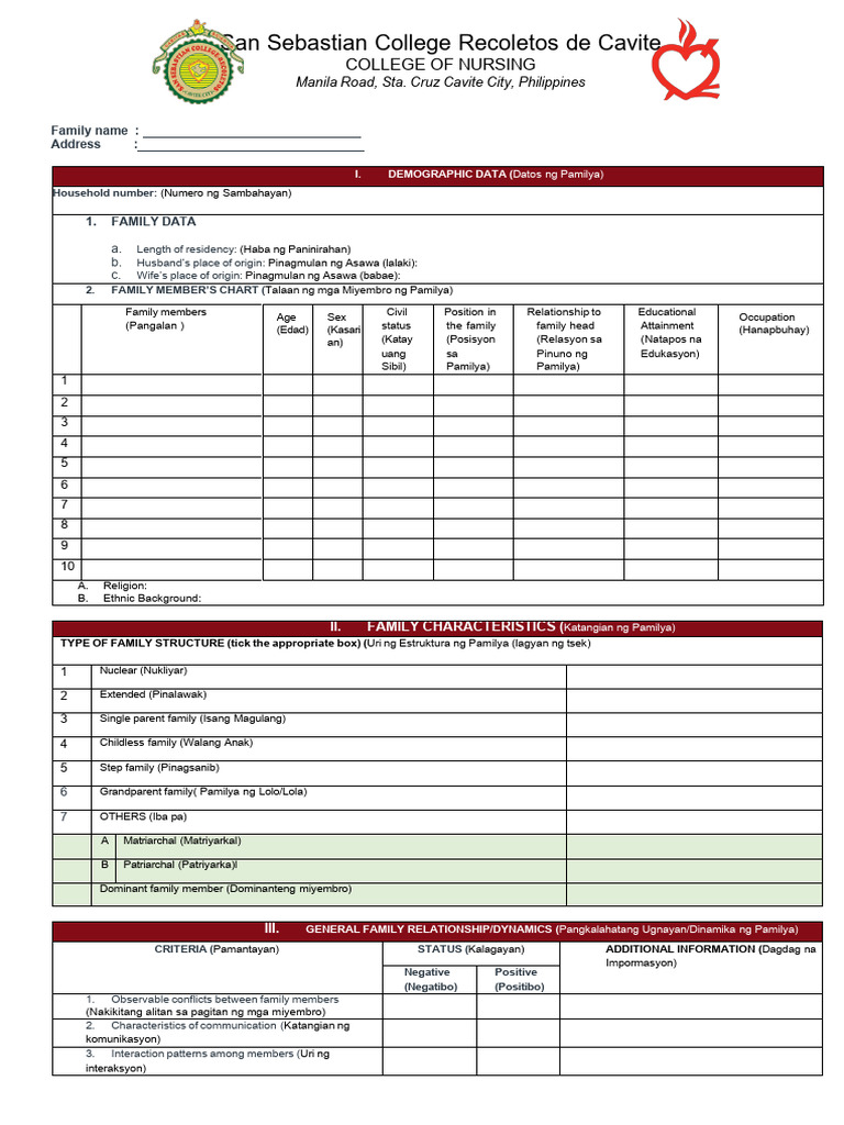 Family Data Collection Form | PDF | Public Health