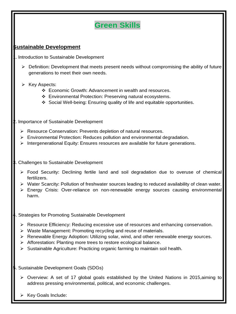 Green Skills for Sustainable Development | PDF | Sustainability ...