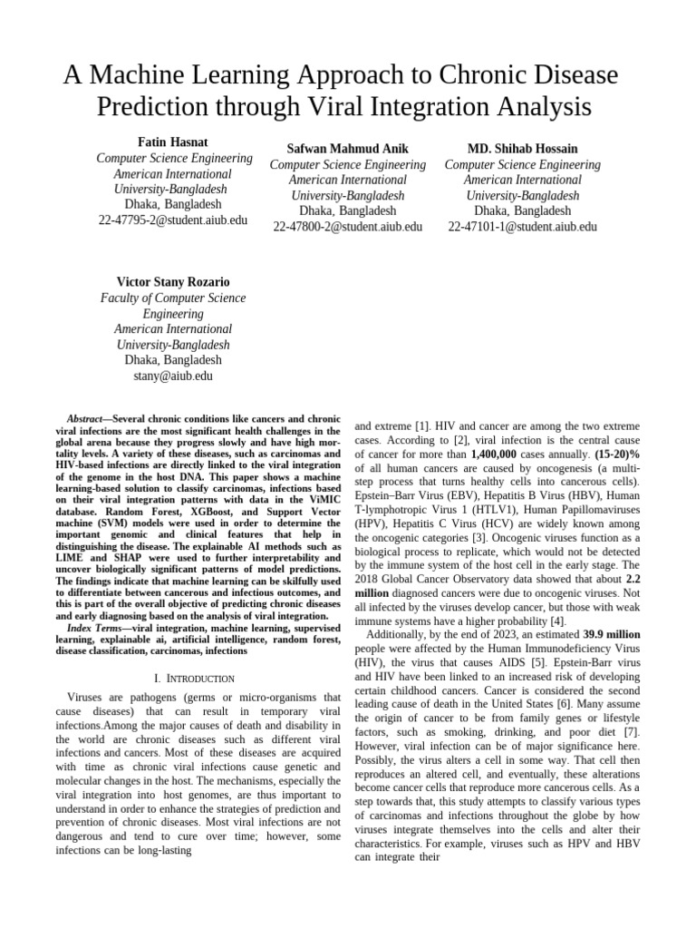 Machine Learning for Chronic Disease Prediction | PDF | Virus | Infection