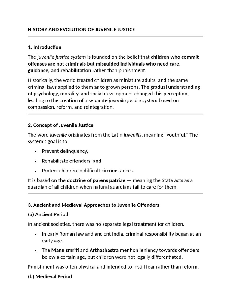 History and Evolution of Juvenile Justice | PDF | Juvenile Court ...